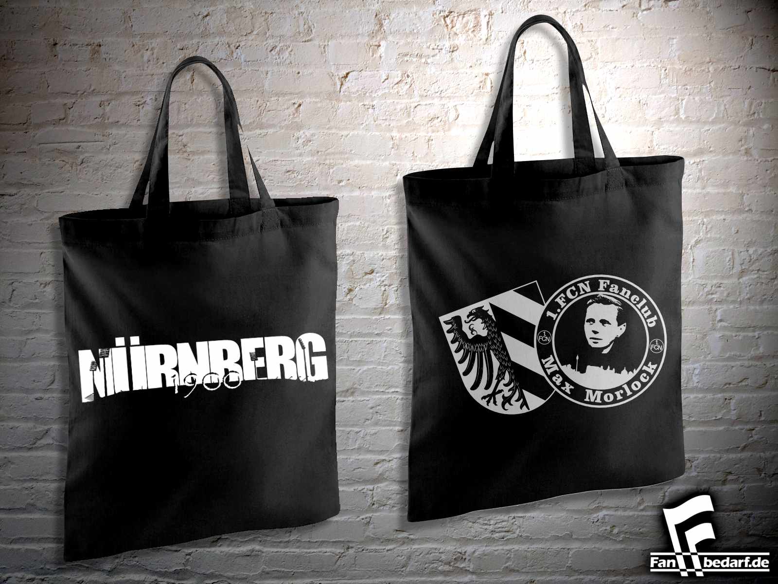 Individuell bedruckte Einkaufstasche aus Baumwolle mit dem Fanclublogo "Fanclub Max Morlock" und Nürnberg Schriftzug ✯ individuelle Fankleidung
