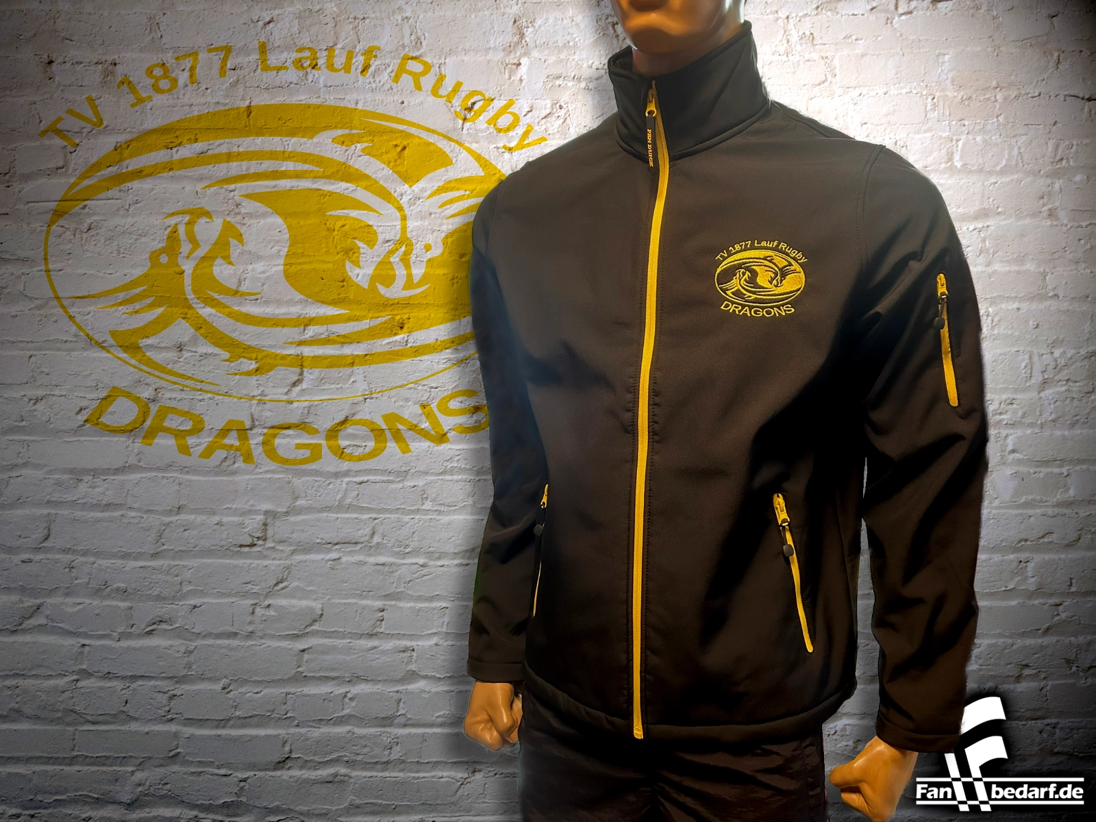Rugby ✯ Fanbedarf.de Individuell bestickte Softshell-Jacke. In Kontrastfarben indiviudell veredelte Team-Wear. ✯ individuelle Fankleidung