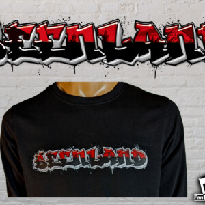 Individuell bedrucktes Sweatshirt mit von Fanbedarf.de entworfenen Graffiti-Design – umgesetzt als Auftragsarbeit für den OFCN Seenland.