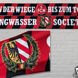 Polyester-Seidenschal für den Fanclub Langwasser Society mit Marihuana-Kranz und Ganja-Farben – umgesetzt als Auftragsarbeit von Fanbedarf.de