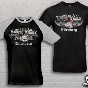 Fanclub T-Shirts Franken Adler Nürnberg – individuell bedruckte Shirts in Schwarz und Raglan-Optik von Fanbedarf.de
